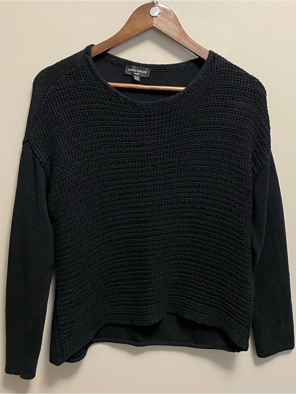 Lord & Taylor Black Textured Knit Women's Sweater Petit Large